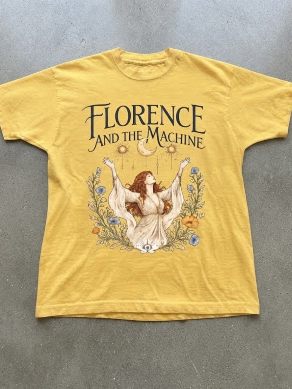 Indie Folk Goddess Celestial Floral Yellow Gildan T-Shirt